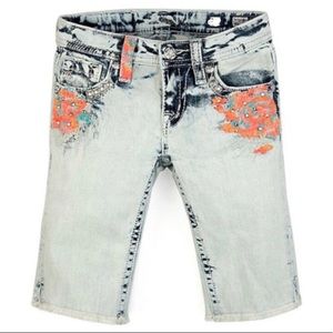 Miss Me Floral Rhinestone Bermuda Shorts Sz 14